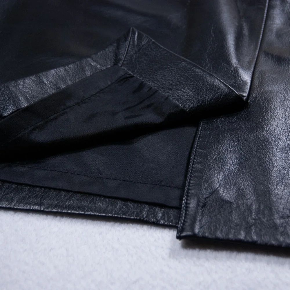 Apostrophe Black Genuine Leather Pencil Skirt‎ Size 12 Knee Length